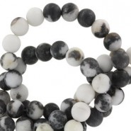 Natural stone beads round 8mm matte Black white zebra